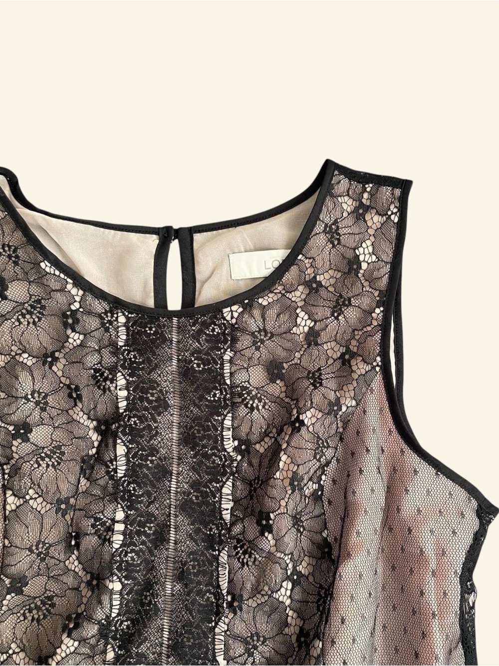 Ann Taylor LOFT Black Floral Lace Peplum Sleeveless Top Keyhole Back Women's M - Picture 3 of 8
